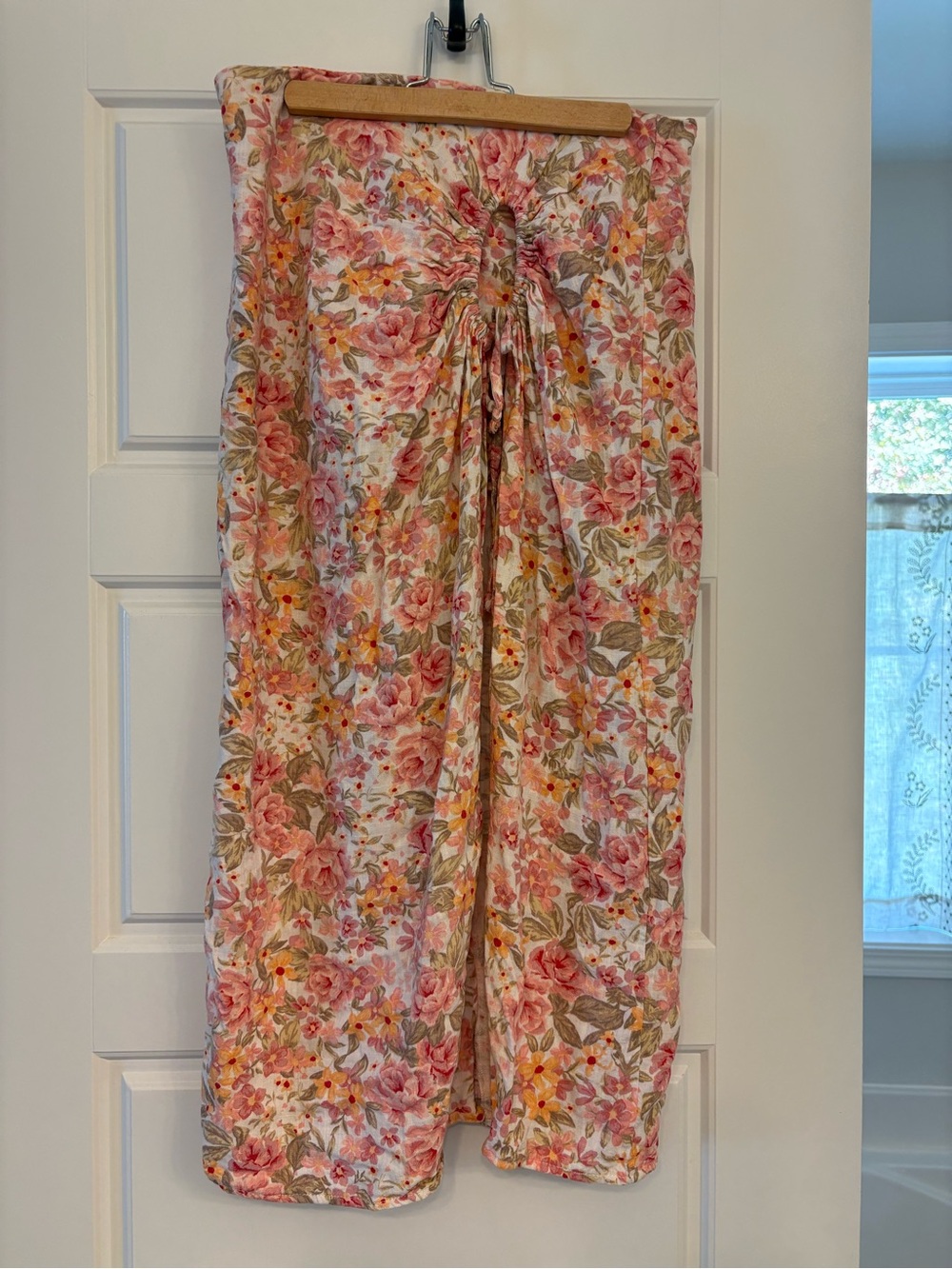 Linen blend maxi skirt with slit